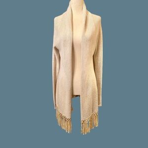EUC Lilly Pulitzer Tatum Fringe Cardigan Sweater Ivory Gold Metallic Size SMALL